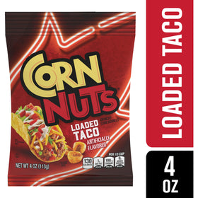 Corn Nuts Loaded Taco pack on shelf highlights shelf-stable, ready-to-enjoy plant-based snacking.