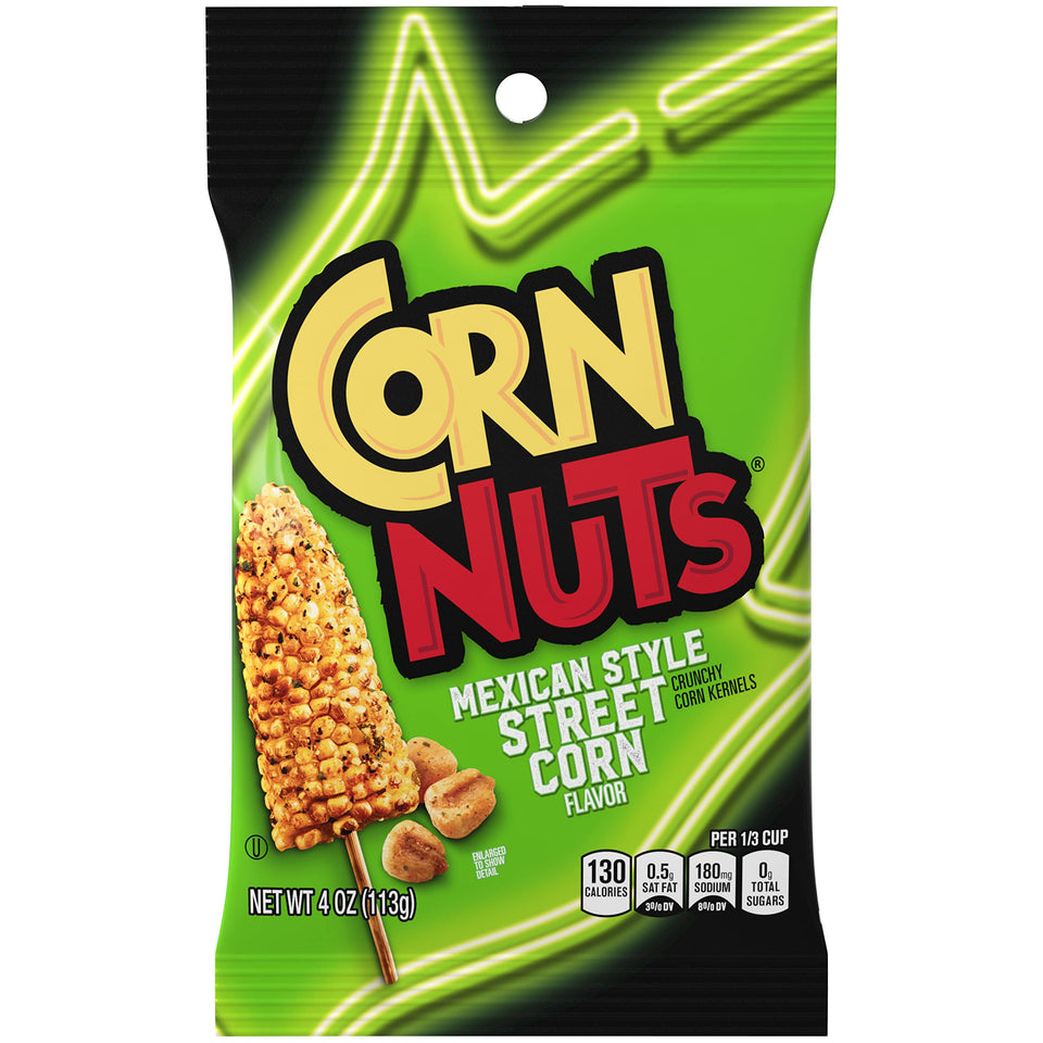 Corn Nuts Mexican Style Street Corn bag close-up showing bold flavor and crunch
