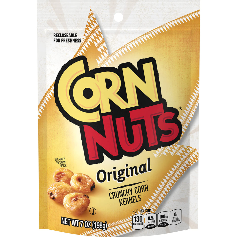 Corn Nuts Original pack-12 display: bold, crunchy corn kernels for on the go snacking.