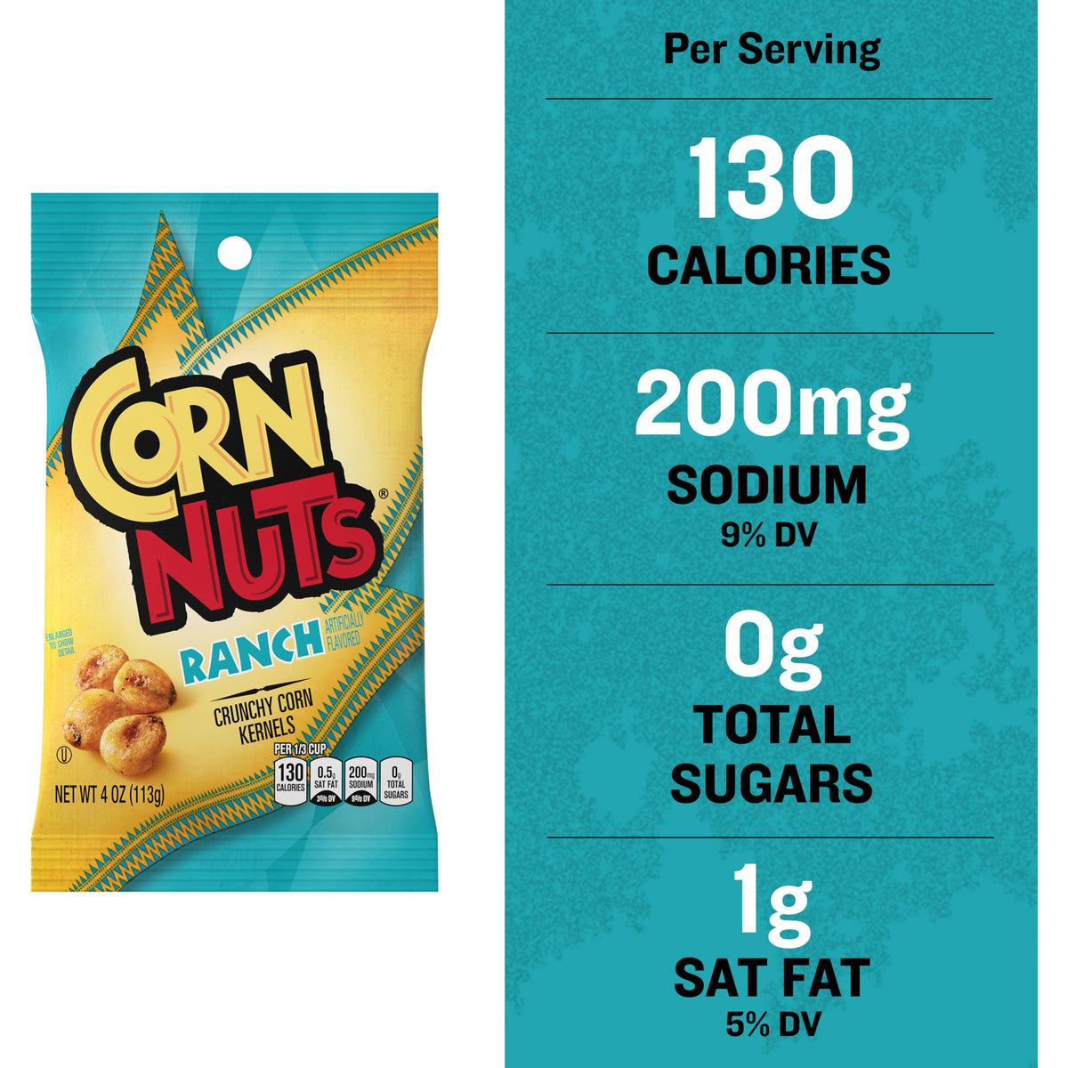 Corn Nuts Ranch bag packaging shot showcasing value pack for movie night.