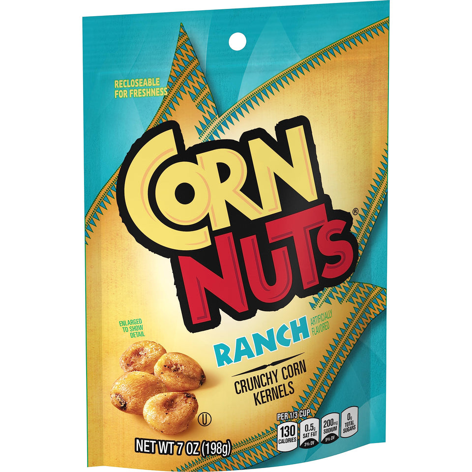 Corn Nuts Ranch crunchy kernels in bag, bold all-day snack for gatherings.