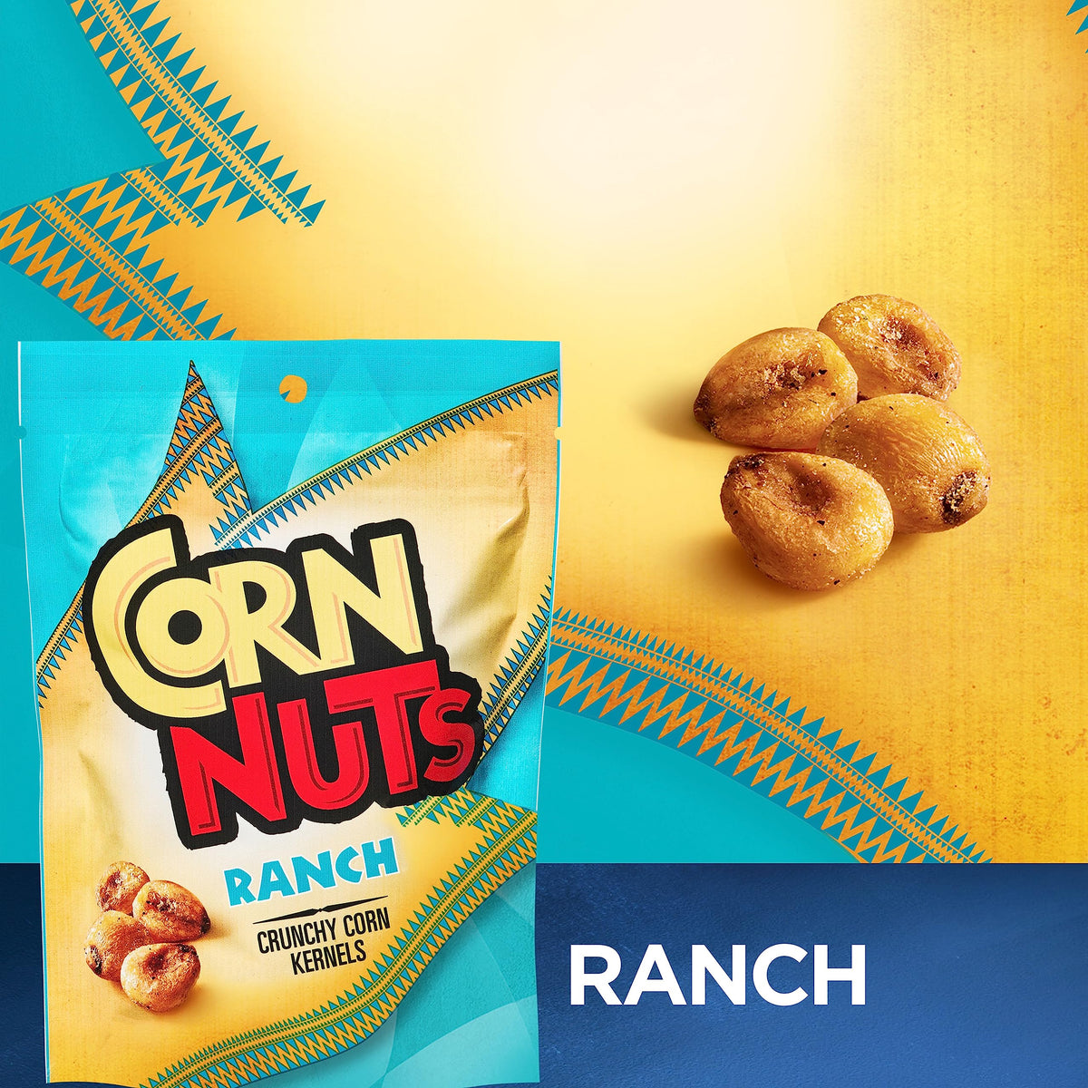 Corn Nuts Ranch kernels close-up, gluten-free and kosher-friendly notes.