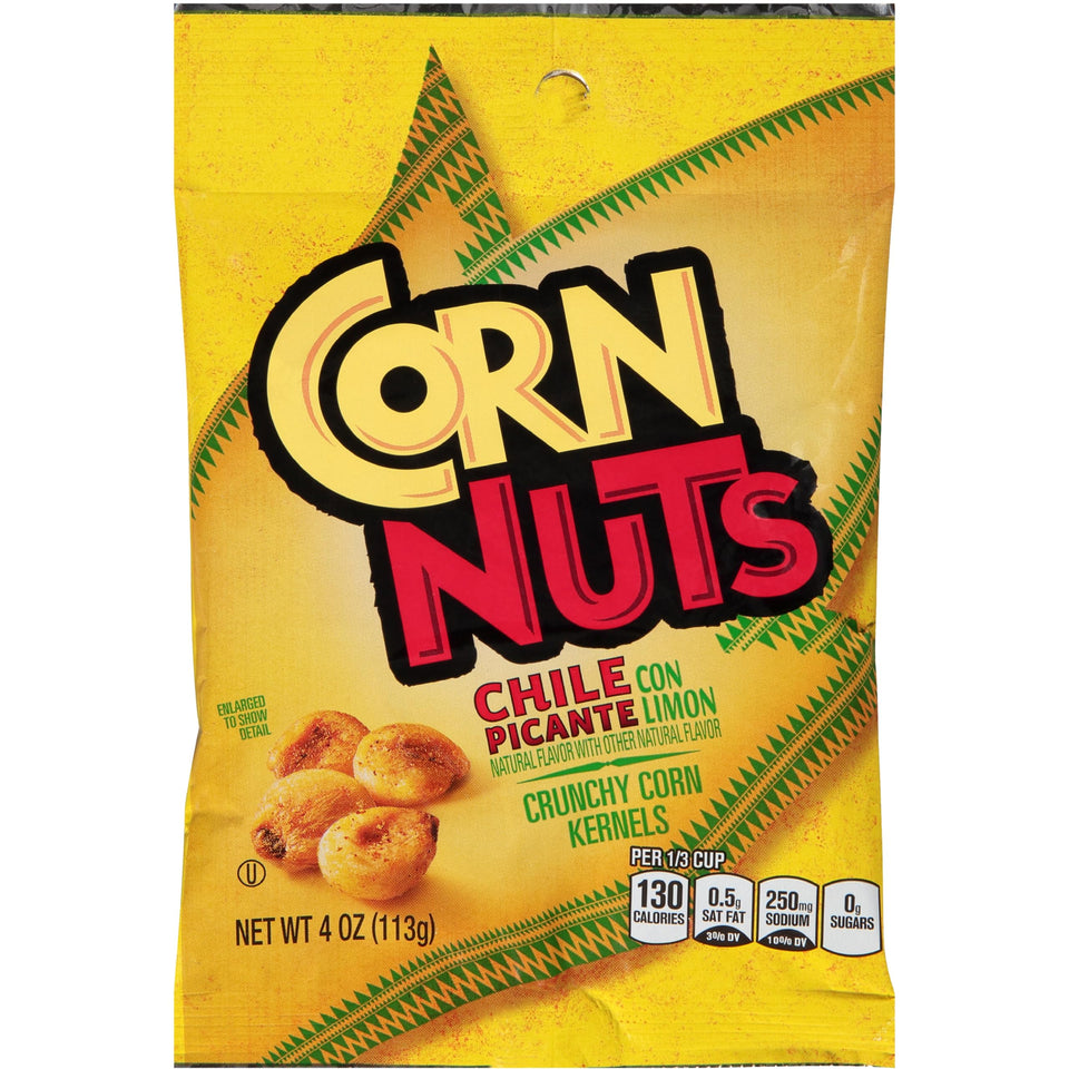 Corn Nuts Spicy Chile Lime bag front highlights bold on-the-go flavor.