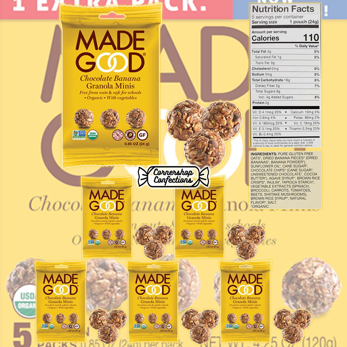 Cornershop Confections MadeGood Granola Minis recipe card included for at-home snacks