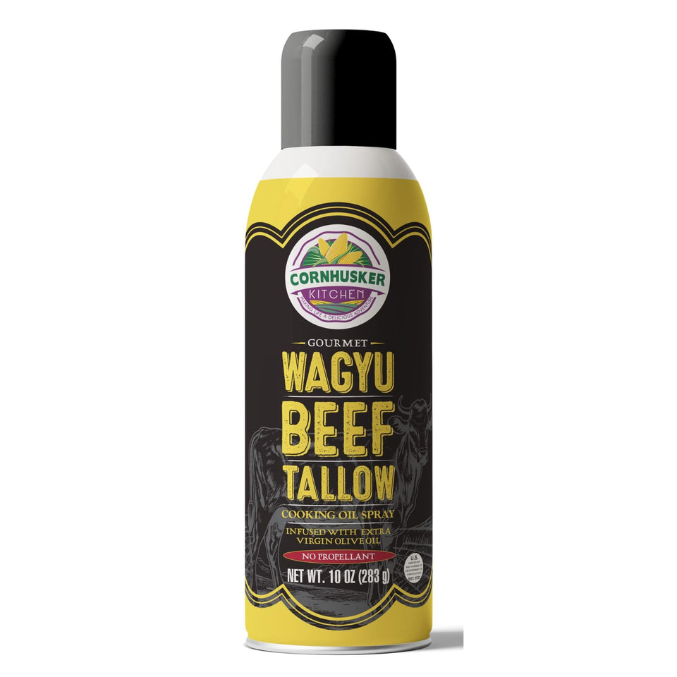 Cornhusker Kitchen Wagyu Tallow Spray bottle for crisp searing and rich flavor.