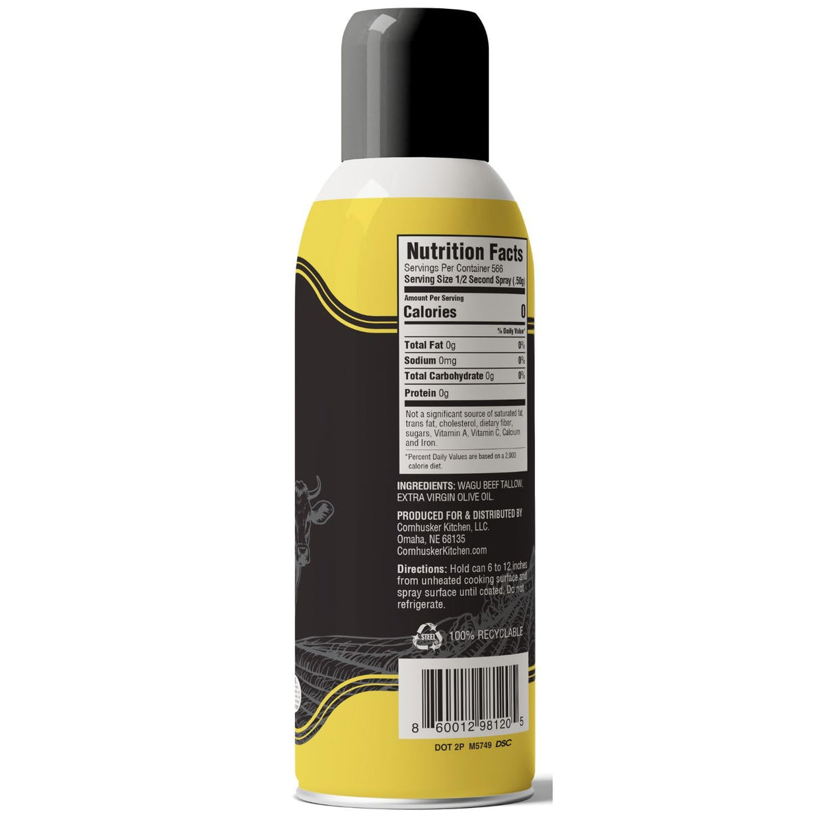 Cornhusker Kitchen Wagyu Tallow Spray sizzling food for air frying and crisp results.