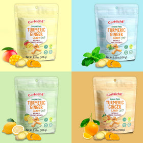 Closeup of Corniche Ginger Turmeric candy with visible texture and spice notes.
