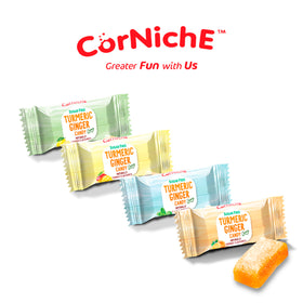 Corniche Sugar Free Turmeric Ginger Candy Mango wrap, tropical and spice balanced.