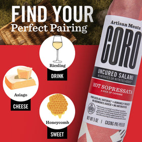 Coro gluten-free and nitrate-free badge on packaging
