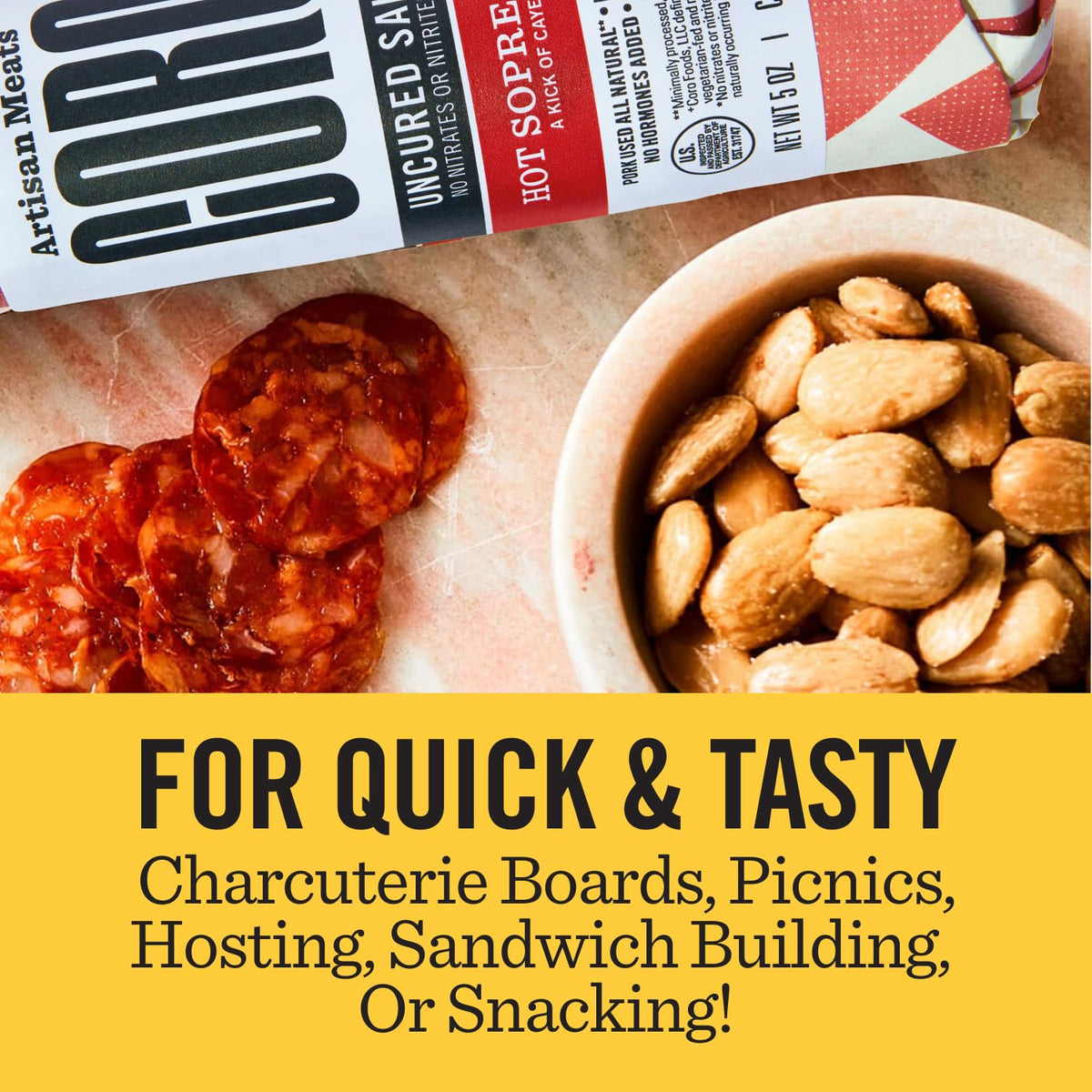 Coro uncured salami close-up with premium spices and paprika