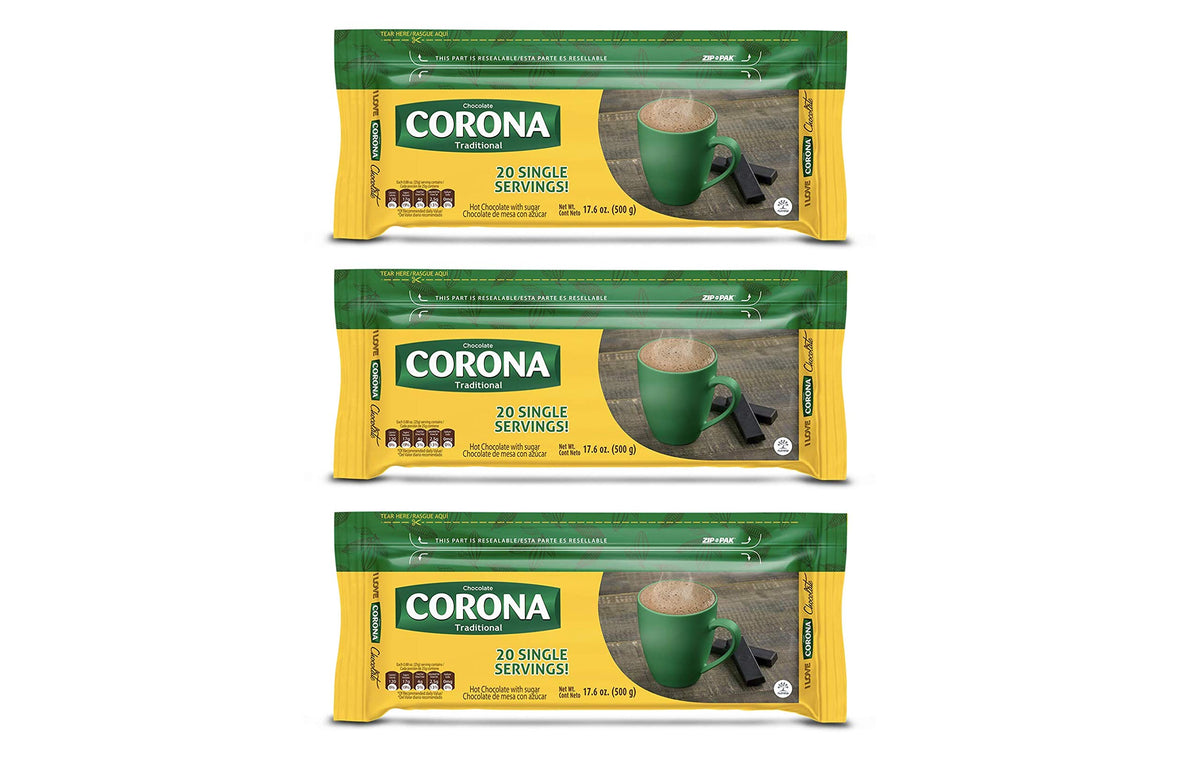 CORONA traditional chocolate tablet pack front, showcasing classic flavor for gatherings.