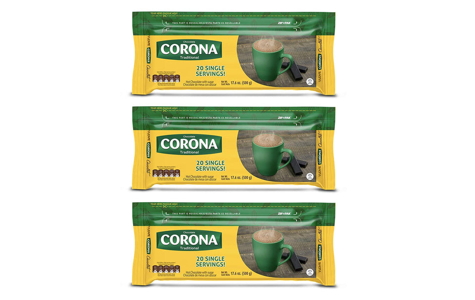 CORONA traditional chocolate tablet pack front, showcasing classic flavor for gatherings.