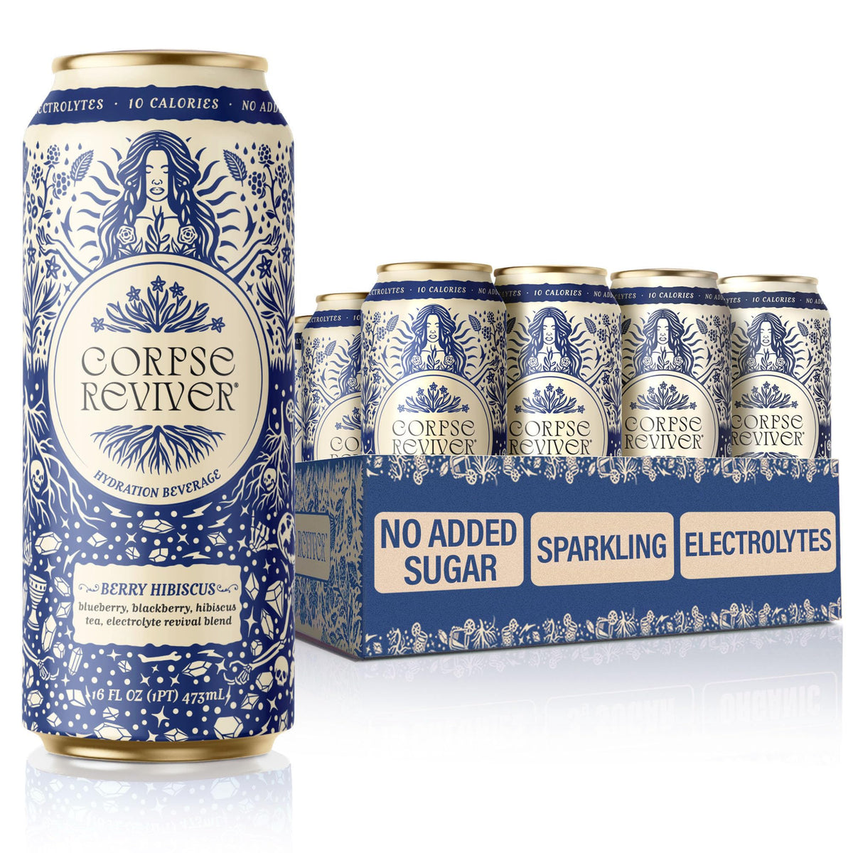 Corpse Reviver Berry Hibiscus can, refreshing electrolyte hydration on the go.