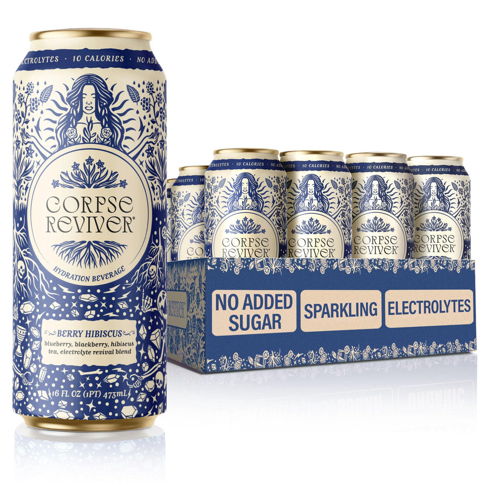 Corpse Reviver Berry Hibiscus can, refreshing electrolyte hydration on the go.