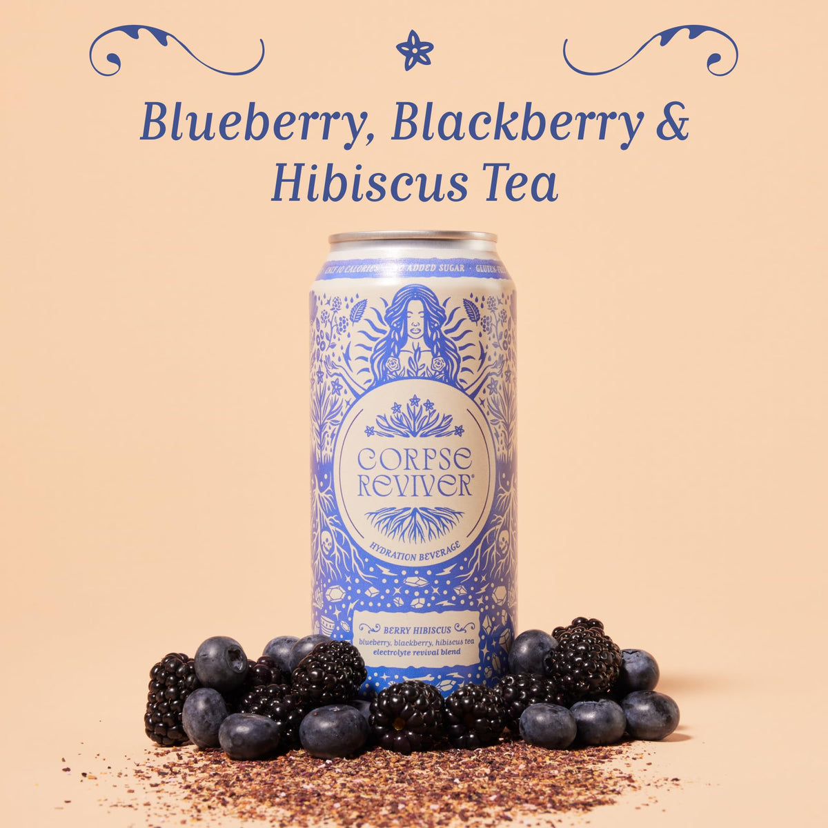 Corpse Reviver Berry Hibiscus glass pour, lightly carbonated no-sugar refreshment.