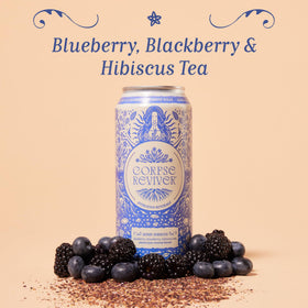 Corpse Reviver Berry Hibiscus glass pour, lightly carbonated no-sugar refreshment.
