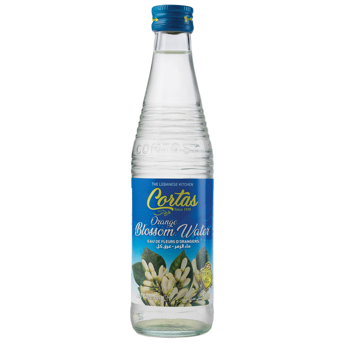 Cortas orange blossom water four-pack displayed on counter for versatile culinary use.