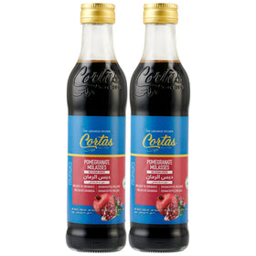 Cortas pomegranate molasses bottle front with clear label and no sugar added.
