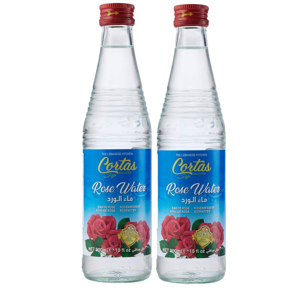 Cortas Premium Rose Water 2-pack bottle ready for cooking and skincare.