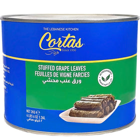Cortas stuffed grape leaves large can label for pantry and meals.