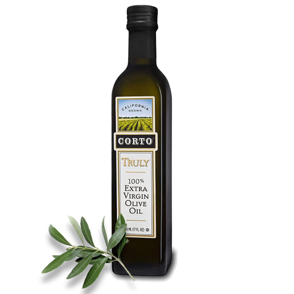 CORTO TRULY olive oil bottle on a kitchen counter for fresh flavor.