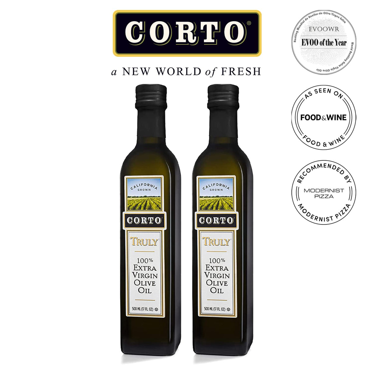 CORTO TRULY certification label close-up confirms COOC extra virgin status.