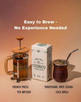 Cósmico Yerba Mate cup-shot showing rich color and aroma.