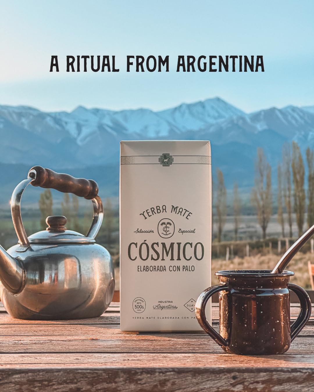 Cósmico Yerba Mate sustainably sourced from South American farms.