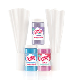 Cotton Candy Express cherry floss sugar jar for carnival-style treats.