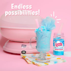 Cotton Candy Express Blue Raspberry floss sugar jar adds vibrant spins at events