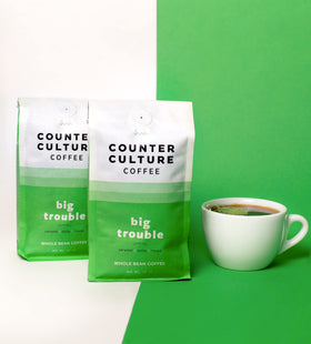 Counter Culture Big Trouble pour-over setup with rich aroma
