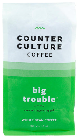 Counter Culture Big Trouble whole bean front view for versatile home grinding.