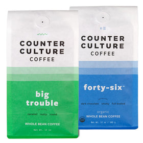 Counter Culture Coffee Big Trouble bag front highlighting caramel and nutty notes for everyday sipping.
