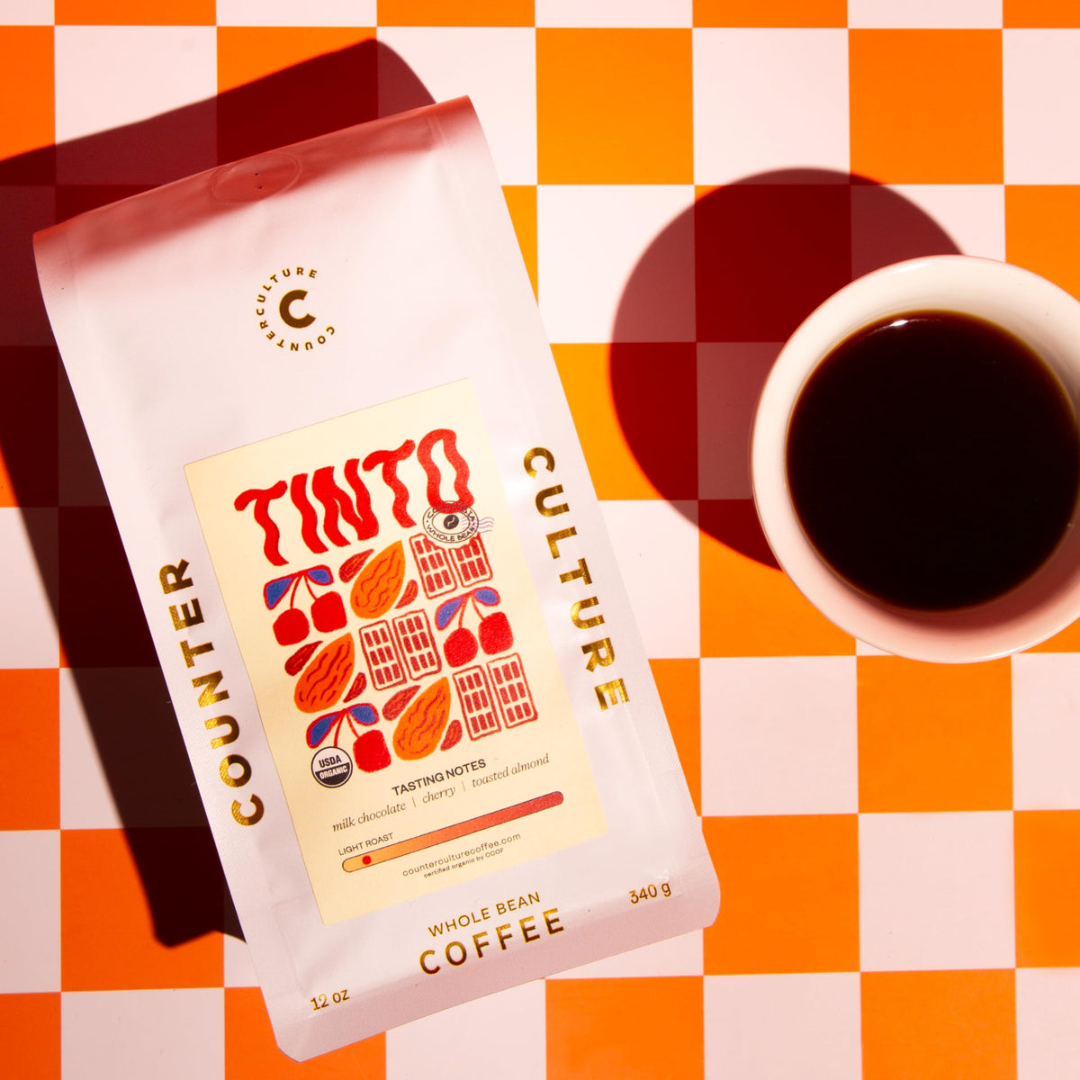 Counter Culture Coffee Organic certification icon on bag highlights clean sourcing.