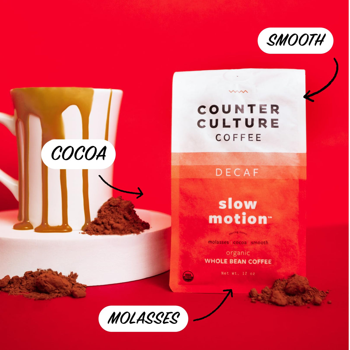 Counter Culture Slow Motion Decaf aroma-steam captures inviting fragrance ready for daybreak rituals.