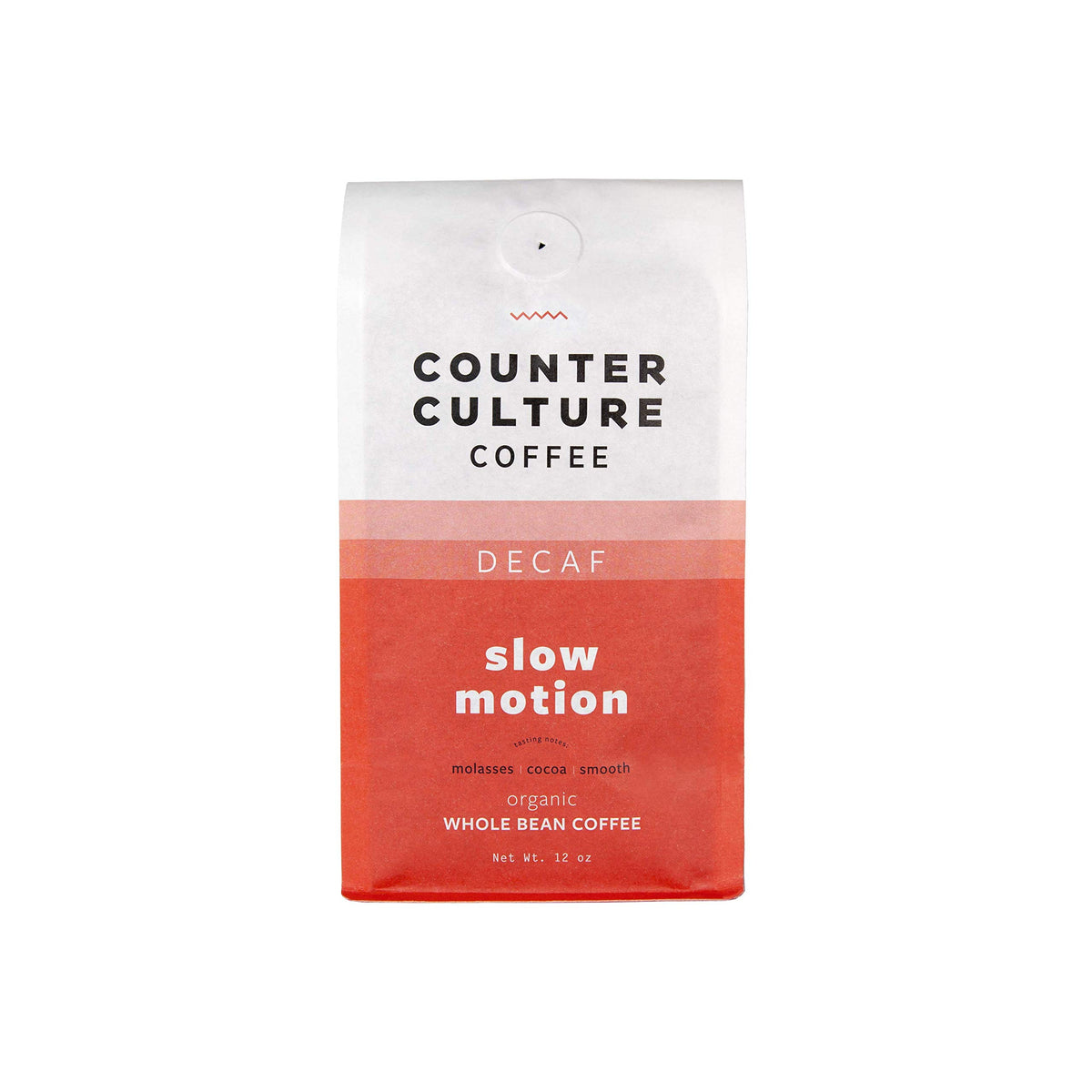 Counter Culture Slow Motion Decaf whole beans preserve freshness for flavorful home brews.