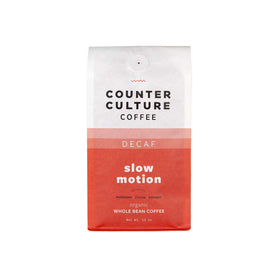 Counter Culture Slow Motion Decaf whole beans preserve freshness for flavorful home brews.