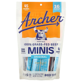 Country Archer Beef Sticks Original 8 oz pack on table, convenient protein snack for on-the-go.