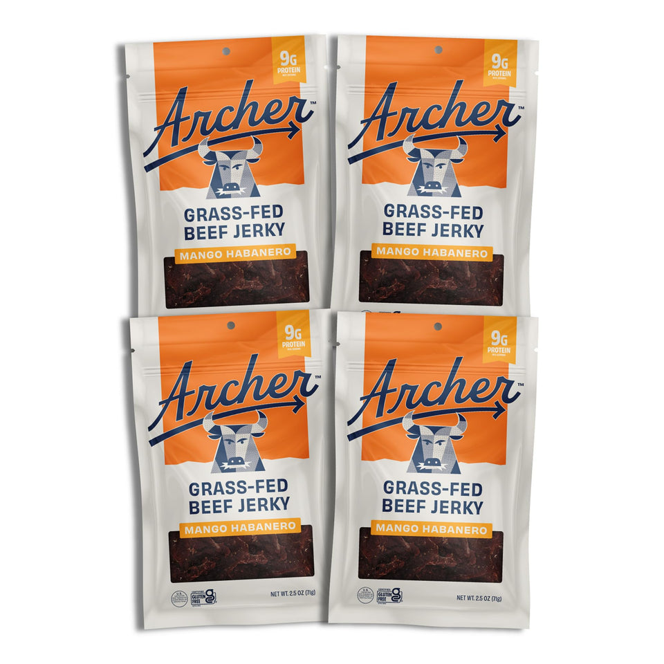 Country Archer Mango Habanero Beef Jerky pack front, protein-packed on-the-go snack.