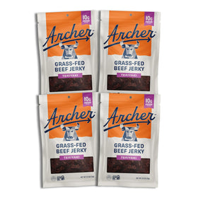 Country Archer Teriyaki jerky 4-pack packaging shows portable gluten free protein on the go
