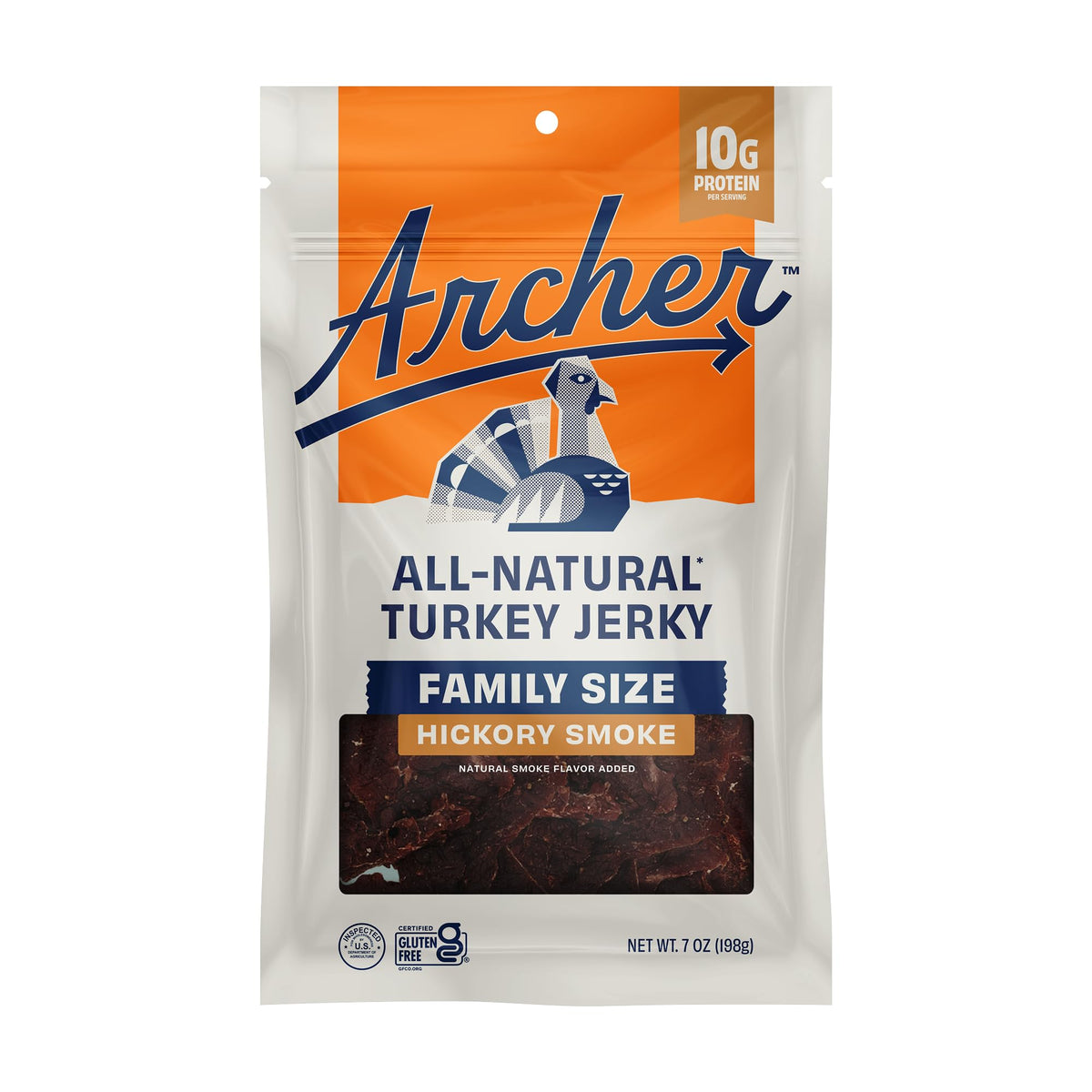 Country Archer Turkey Jerky in hickory-smoke bag, a savory high-protein snack