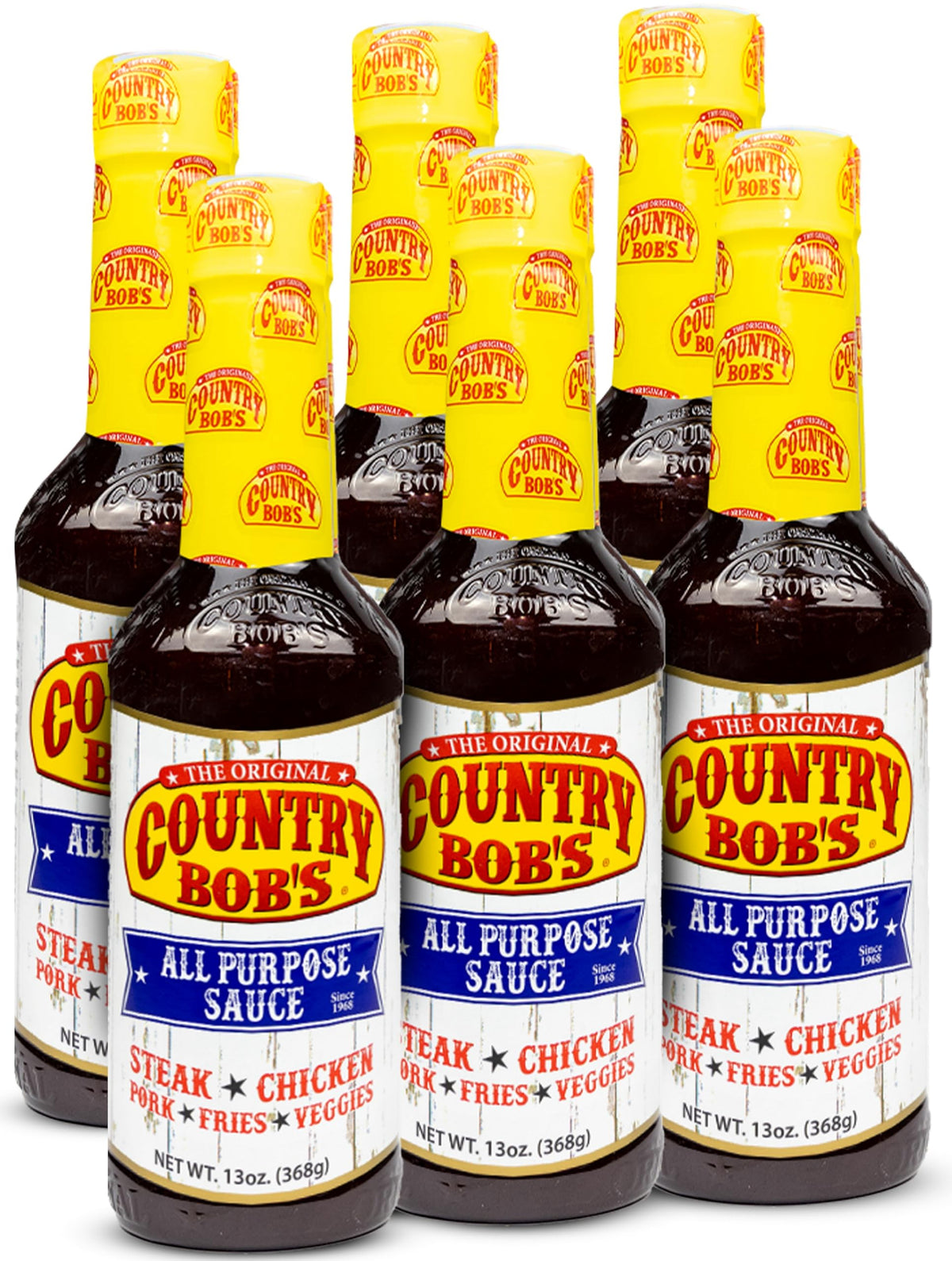 Country Bob's All Purpose Sauce bottle pour for versatile flavor.