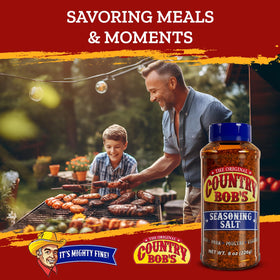 Country Bob's Original Seasoning Salt 8oz container for grilling and roasting.