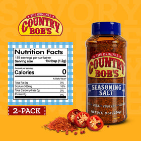 Country Bob's seasoning salt shaker ready for grinding and flavor enhancement in recipes.