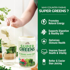 Country Farms Super Greens USDA Organic label confirms clean, plant-based nutrition.