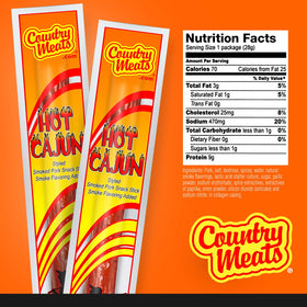 Country Meats Hot Cajun packaged sticks, ready-to-eat protein for lunches.