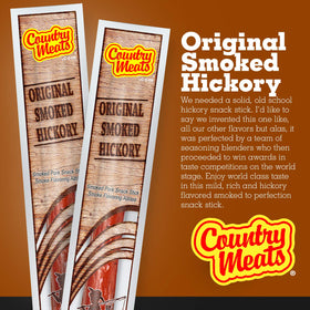 Country Meats original smoked hickory stick close-up shows lean meat texture.