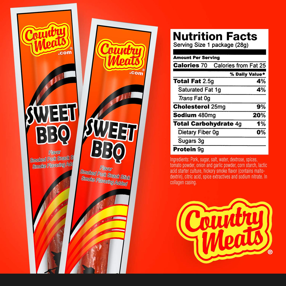Country Meats Sweet BBQ box back shows USDA certification and 0 trans fat.