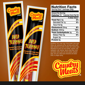 Country Meats teriyaki meat sticks closeup highlighting savory flavor and protein