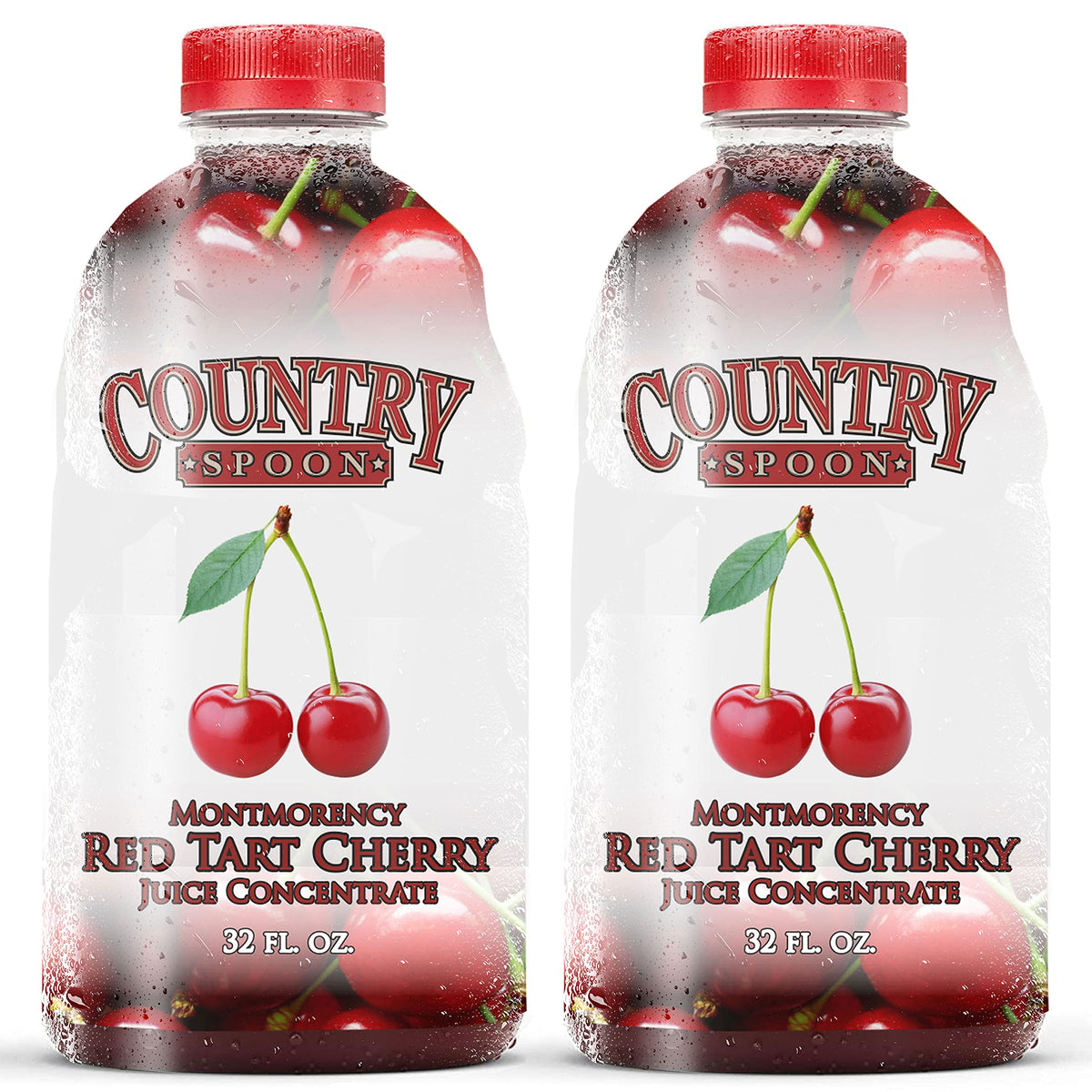 Country Spoon Montmorency cherry concentrate bottle front view showing a two-pack.